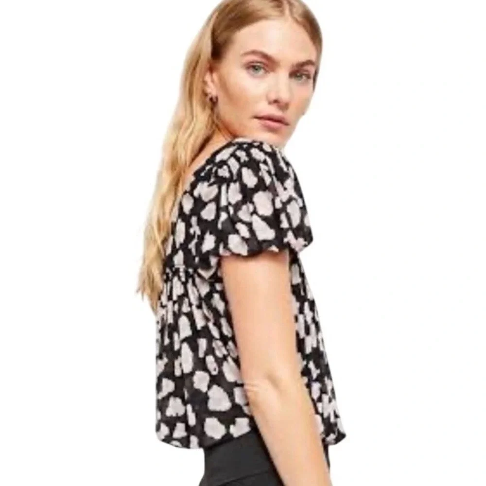 Free People Meg's Animal Print Mesh Bubble‎ Hem Blouse Size L